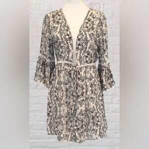 Blue Island Dress Beach Pool Cover Up Sz S Brown Ivory Snake Skin Print Boho NWT